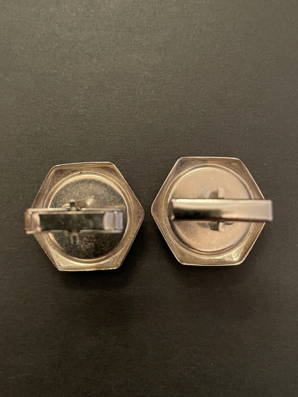Vintage Black Faceted Stone Silver-Tone Classic Dressy Formal Event Cufflinks - Picture 3 of 4